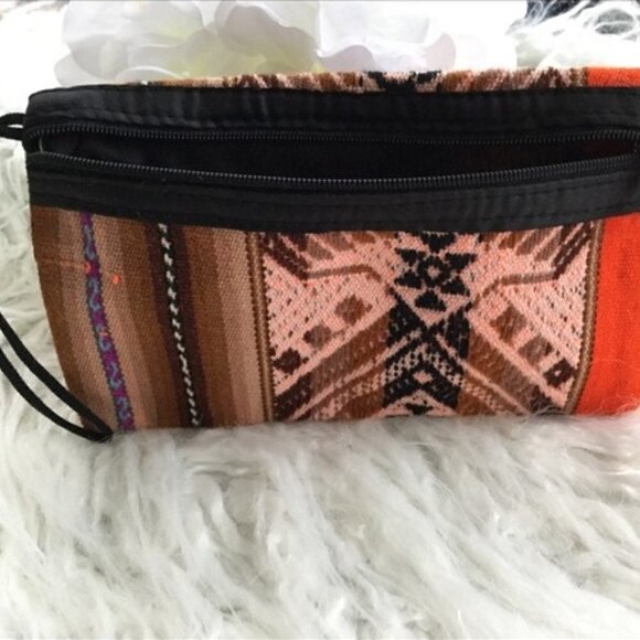 Pen Case Holder Pouch Boho Style Inca Design Orange - Picture 2 of 4
